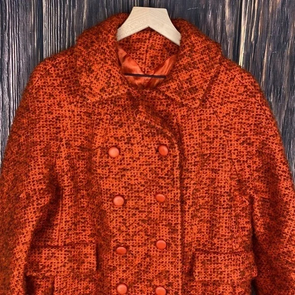 Vintage Woman’s Di Vinci By Roberto California Orange Knit Buttoned Down Coat - Picture 2 of 13